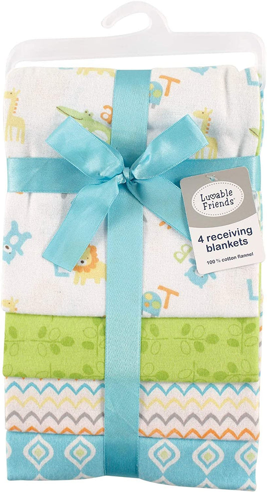 Luvable Friends Unisex Baby Cotton Flannel Receiving Blankets, Abc, One Size