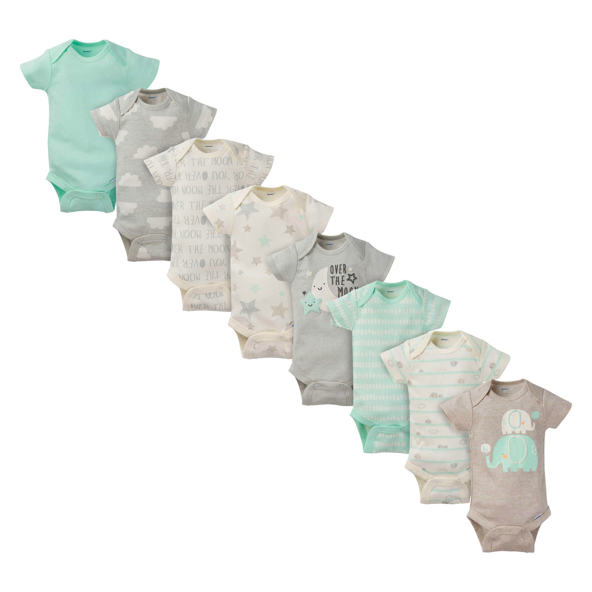 Gerber 8-Pack Baby Neutral Elephant Short-Sleeve Onesies® Bodysuits - Diaper Yard Gh