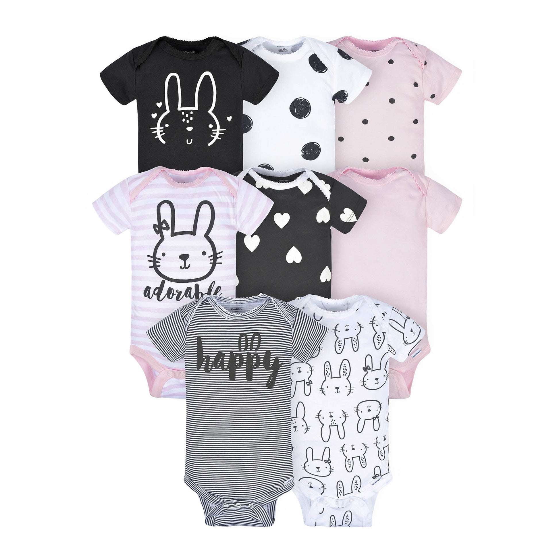 Gerber® 8-Pack Baby Girls Pink Bunny Short-Sleeve Onesies® Bodysuits - Diaper Yard Gh