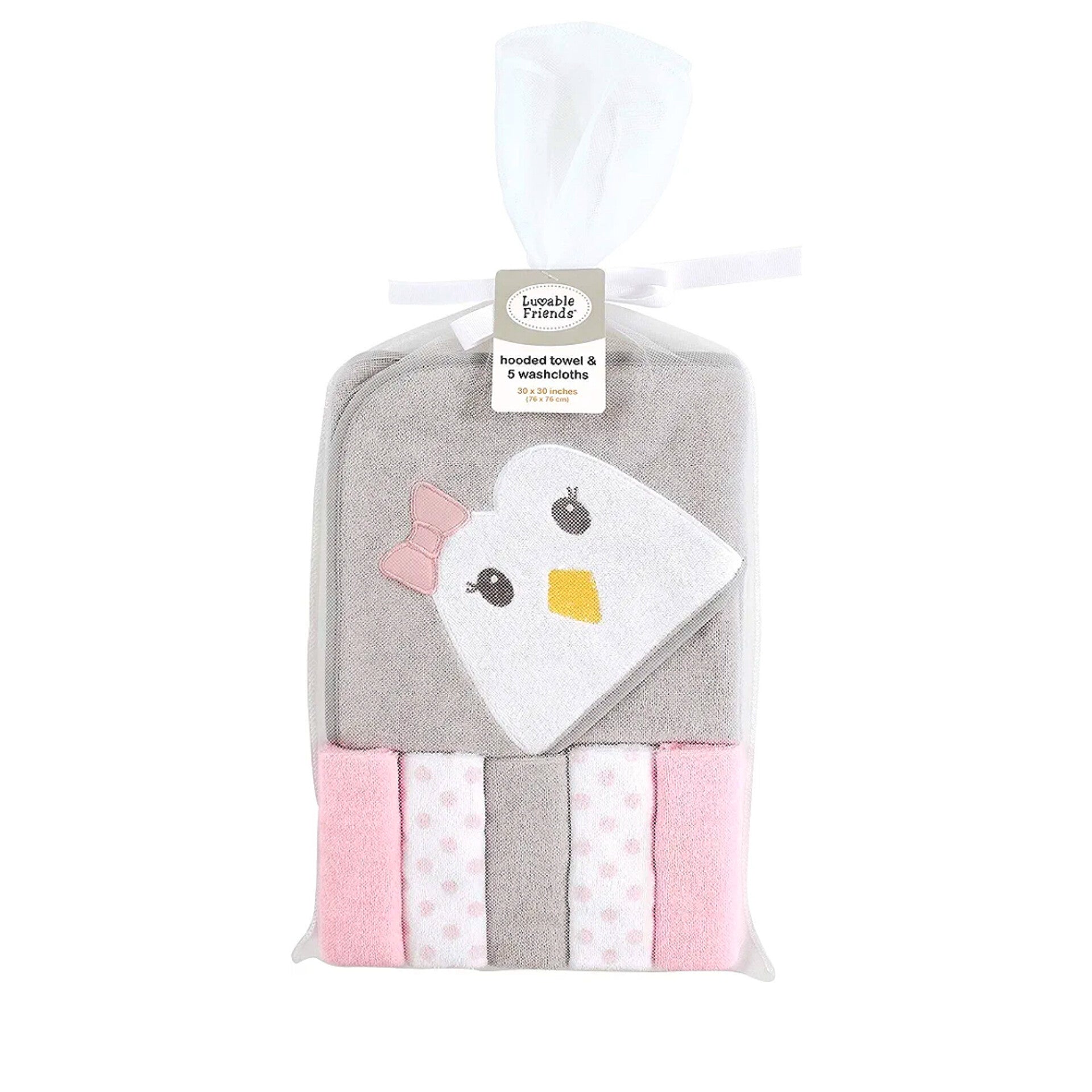 Luvable Friends Baby Girl Hooded Towel with Five Washcloths, Penguin, One Size - Diaper Yard Gh