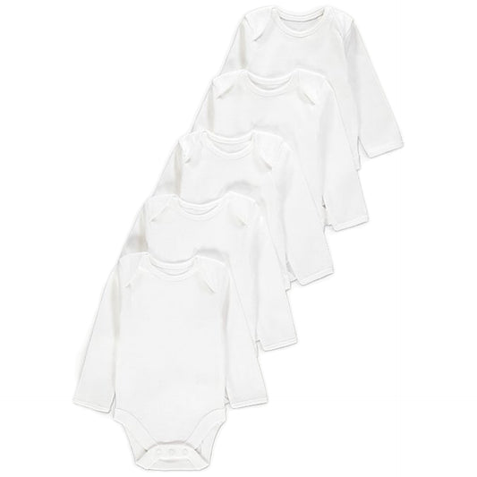 3-6m White Long Sleeve Bodysuits 5 Pack - Diaper Yard Gh