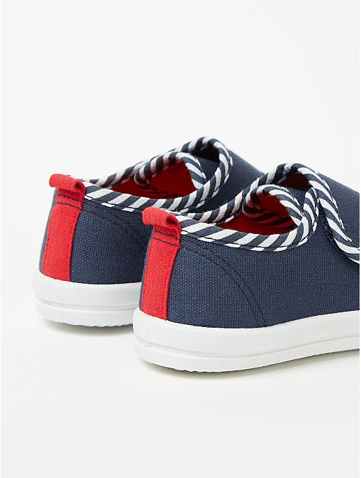 Navy Striped Trim Canvas Pumps - Diaper Yard Gh