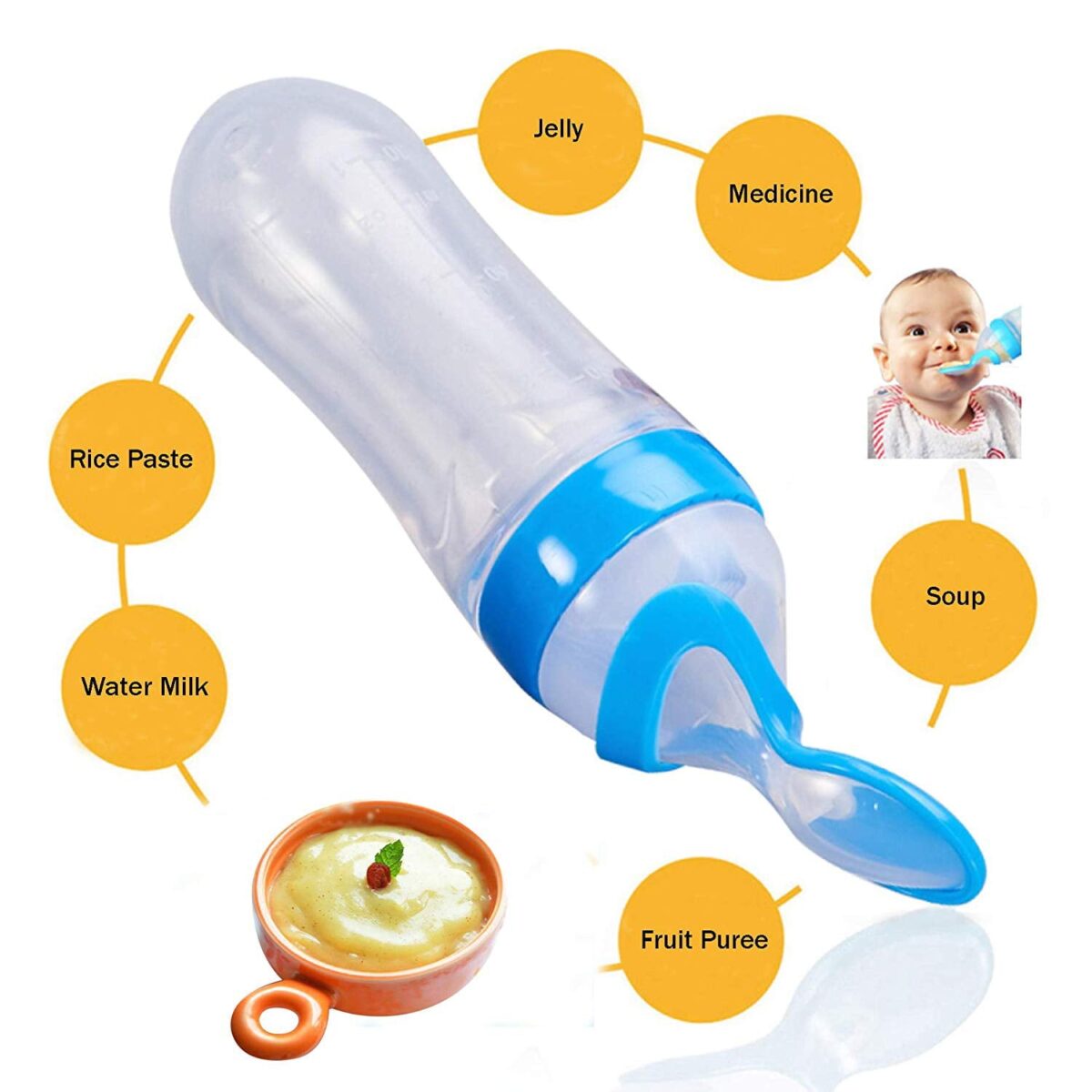 Silicone Baby Bottle with Spoon Feeder - Diaper Yard Gh