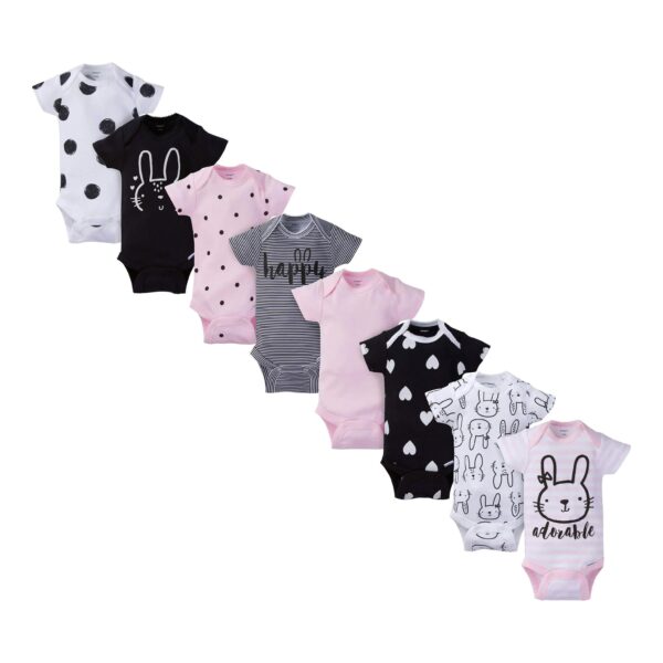 Gerber® 8-Pack Baby Girls Pink Bunny Short-Sleeve Onesies® Bodysuits - Diaper Yard Gh