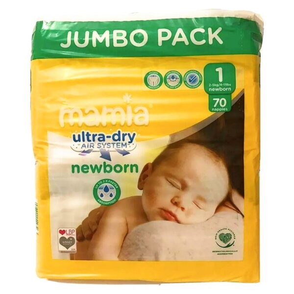 Baby Diapers- Mamia Newborn Diapers Size 1 Jumbo Pack - Diaper Yard Gh