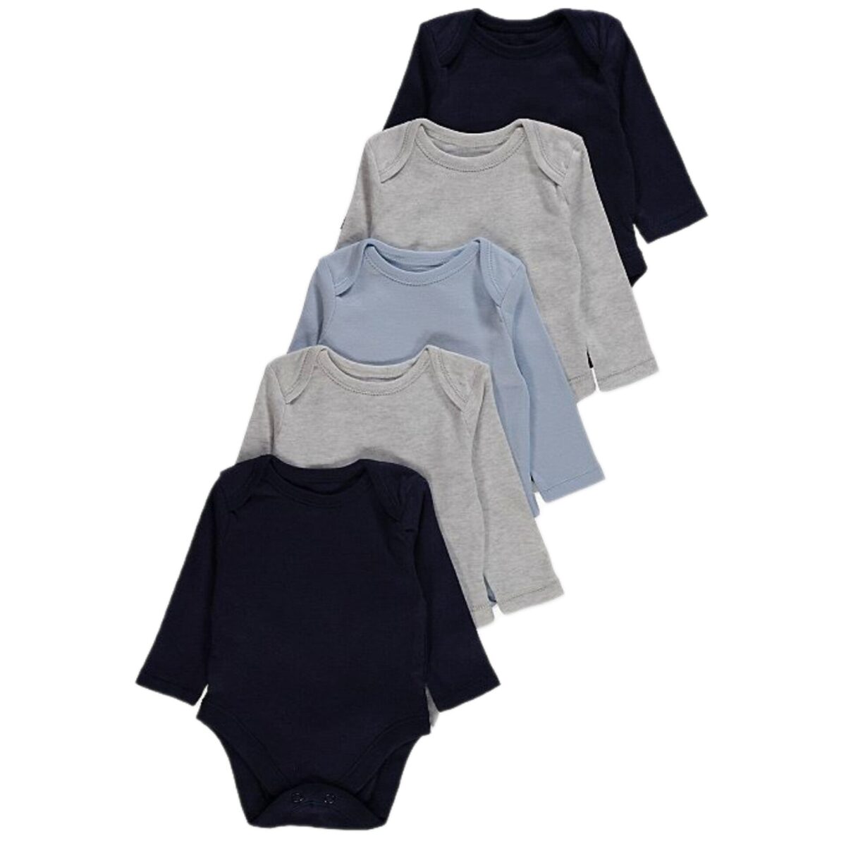 0-3m Navy Long Sleeve Envelope Neck Bodysuits 5 Pack - Diaper Yard Gh